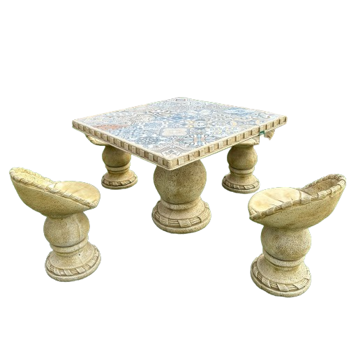 Comedor Bergamo Blue Mosaic Concrete Garden Table Set with 4 Stools Outdoor Furniture Ocre CM54E Set