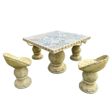 Comedor Bergamo Blue Mosaic Concrete Garden Table Set with 4 Stools Outdoor Furniture Ocre CM54E Set