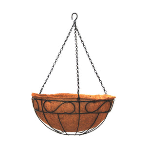 DG1002 Patterned Hanging Basket with Chain & Coco Liner Height 20cm Diameter 41cm