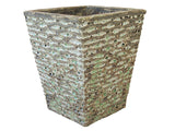 Square Striped Ceramic Pot with Ancient Finish