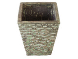 Square Striped Ceramic Pot with Ancient Finish