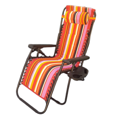 Multi-Color Stripes Foldable Patio Lounger Chair With Removable Phone And Drink Holder