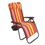 Multi-Color Stripes Foldable Patio Lounger Chair With Removable Phone And Drink Holder
