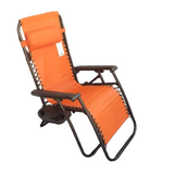 Orange Foldable Patio Lounger Chair With Removable Phone And Drink Holder