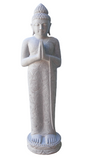 Standing buddha greeting natural riverstone statue with floral carving 121cm height