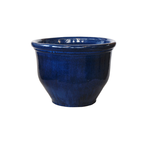 NTB-10023 Round Rim Ceramic Pot Blue Glazed Finish Height 38cm Diameter 48cm