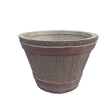 Round Wood Finished Fibercement Pot With Beige Cream Color Rings