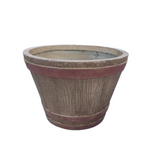 Round Wood Finished Fibercement Pot With Beige Cream Color Rings