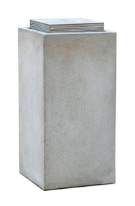 High Cube Fiberglass Fountain On Square Base Natural Grey 83cm Height