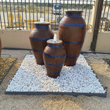DP Malaya Pot Fountain With Blue Mosaic and Horizontal Stripe Terracotta Color
