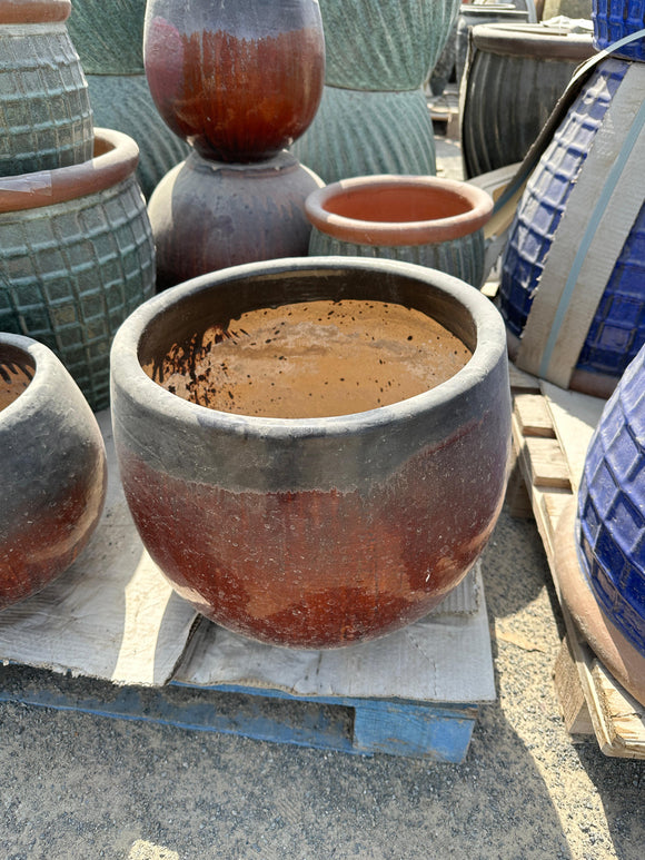 Glazed Ceramic Round Pot Terracotta Color 30cm Diameter