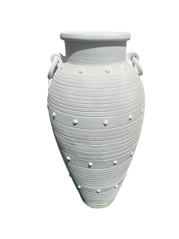 Terracotta Urn Jar White Pot Bump-Patterned And Horizontal Stripe With Handle 100cm Height