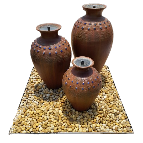DP Wasali Mosaic with blue-dotted Pot Fountain Terracotta Color Set