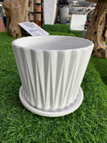 Tabletop Ceramic Pot With Vertical Stripe and Tray 13cm Height