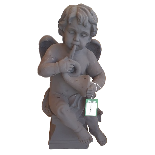 Angel with Flute Fibercement Statue GA40-085 Black