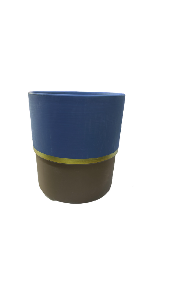 HZ071 - ROUND CERAMIC DUAL COLOUR  BLUE AND BROWN SMALL POT