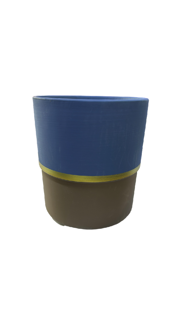 HZ071 - ROUND CERAMIC DUAL COLOUR  BLUE AND BROWN MEDIUM POT