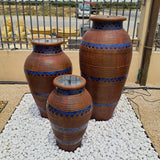 Malaya Pot Fountain With Blue Mosaic and Horizontal Stripe Terracotta Color