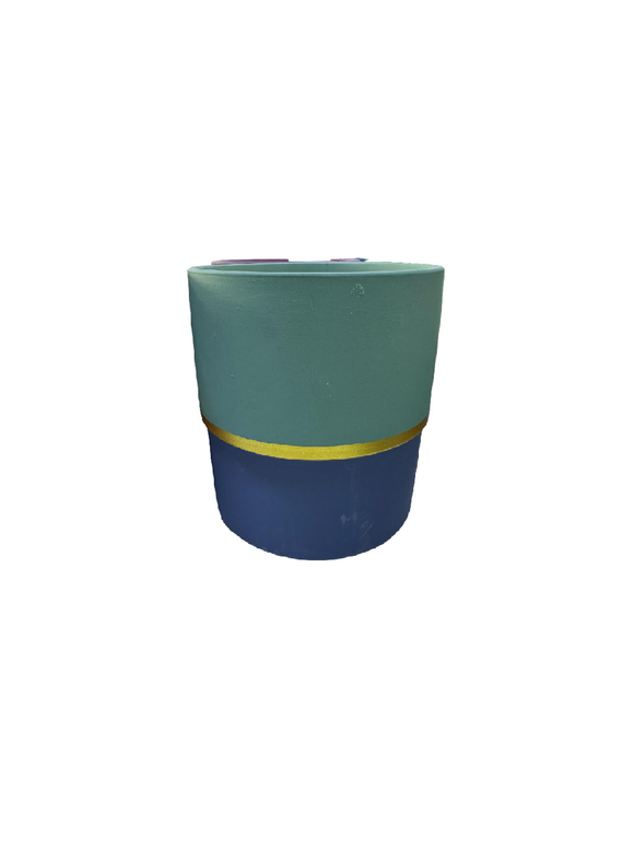 HZ071 - ROUND CERAMIC DUAL COLOUR GREEN AND BLUE SMALL POT