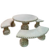 Comedor Hojas White Circular Table Set with Three Benches without backrest  Furniture Set Ocre CM40E