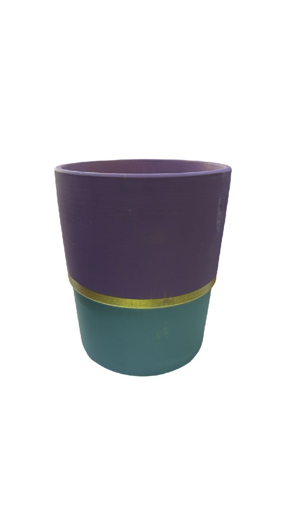 HZ071 - ROUND CERAMIC DUAL COLOUR  PURPLE AND GREEN SMALL POT