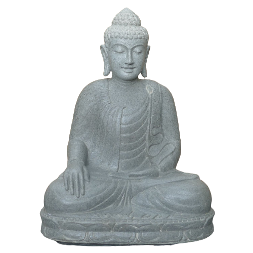 Seated buddha bhumispharsha touching earth natural riverstone statue 80cm height