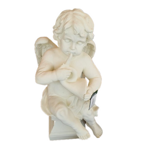 Angel with Flute Fibercement Statue GA40-085 White