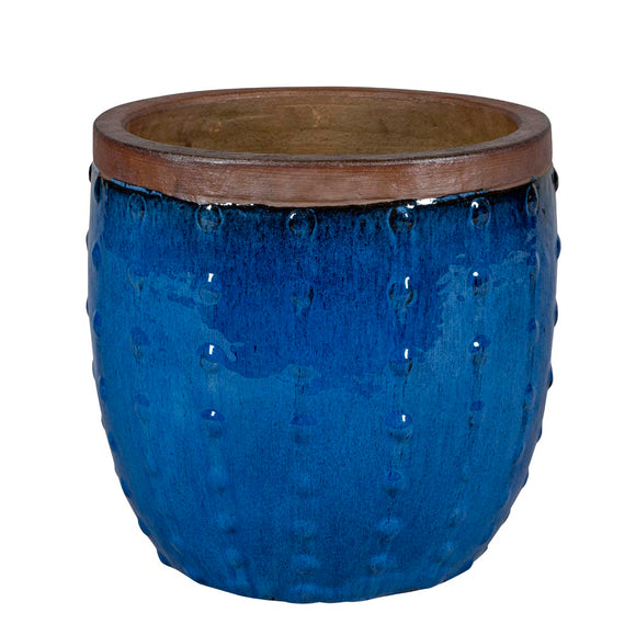Lipped Bowl Pot With Bumps Ceramic Glazed Berlin 3-01B Blue set of 3