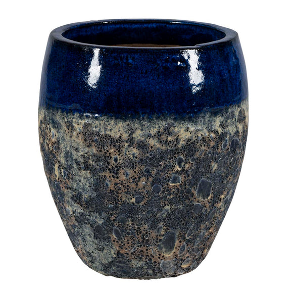 Round Pot Ceramic Glazed and Ancient Finish Melbourne 2-04B Blue Set of 2