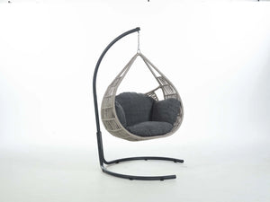 Ares 1-Seater Hanging Swing Chair With Metal Stand And Pillows, Light Grey & Anthracite Color