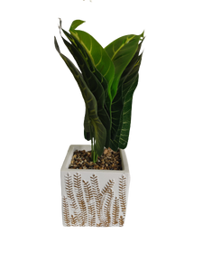 Artificial Plant in White Square pot with gold leaves 30cm Height