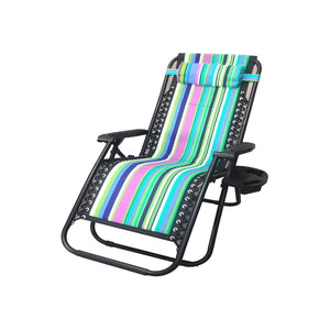 Blue Stripes Foldable Patio Lounger Chair