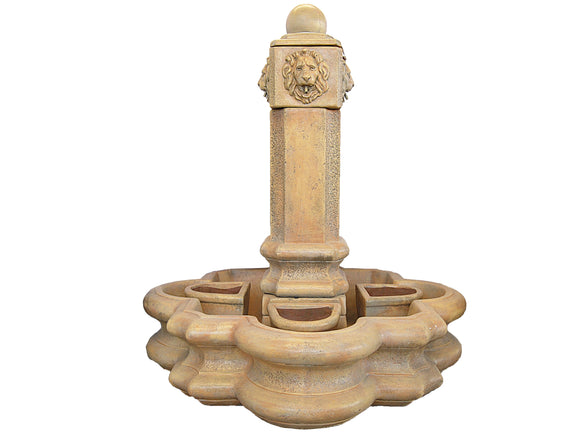 Lion Pillar Cast Stone Fountain