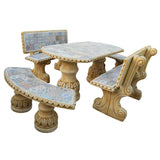 Comedor Hidraulico Blue Mosaic Garden Table Set with 2 Back Rest Benches and 2 Curved Benches Outdoor Dining Set