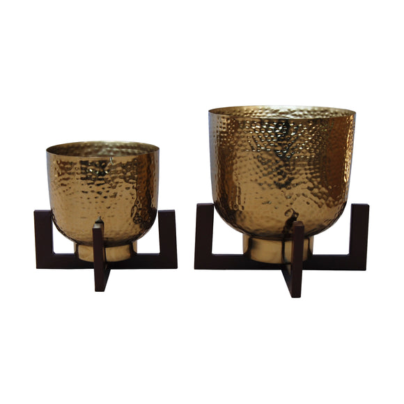 Metal Pot with Wooden Holder Stand DG-20066