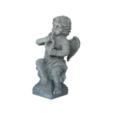 Cherub Angel with Flute Sitting on Pedestal