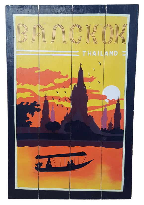 Bangkok retro hand painted wooden sign 60cm height 