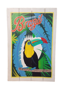 Tropical brazil retro hand painted wooden sign 60cm height