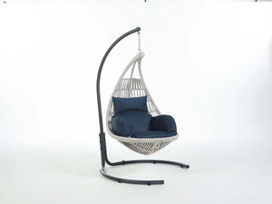 Hera 1-Seater Hanging Swing Chair With Metal Stand And Pillows, Light Grey & Anthracite Color