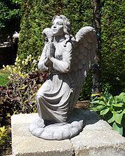 Kneeling Angel Cast Stone Garden Statue Trevia Greystone Finish 66cm Height
