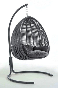 Nars-1-Seater Hanging-Swing Chair With Metal Stand And Pillows, Anthracite & Anthracite Color