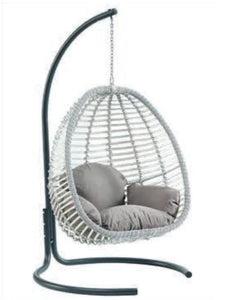 Nars 1-Seater Hanging Swing Chair With Metal Stand And Pillows, Medium Grey & Light Grey Color