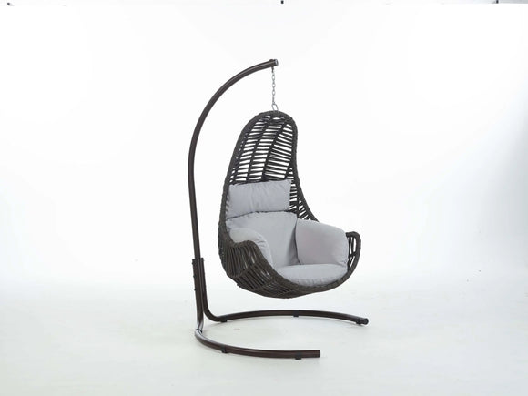 Niran 1-Seater Hanging Swing Chair With Metal Stand And Pillows, Anthracite & Anthracite Color