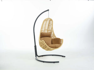Niran 1-Seater Hanging Swing Chair With Metal Stand And Pillows, Cappuccino & Cappuccino Color