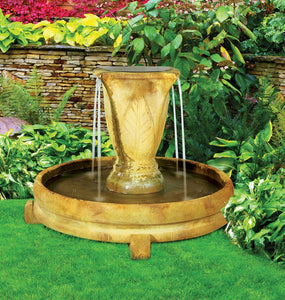 Overflowing Vase Fountain Cast Stone Garden Water Feature Florentine Finish