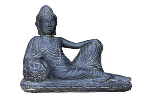 Half Reclining Buddha Statue Cast Stone Antique Finish 62cm Height P LBA 080AF