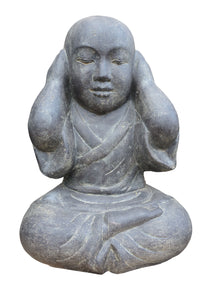 Sitting Monk Closed Ears Cast Stone 47cm Height P SM EARS 045AF
