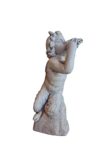 Pan Playing Flute Spout Cast Stone Garden Statue Pompeii Ash Finish