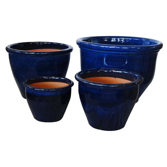 Round Rim Ceramic Pot Blue Glazed Finish NTB-1002