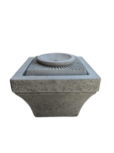Sunburst Fountain Cast Stone Bubbler Water Feature Pompeii Ash Finish